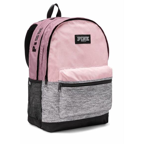 Victoria's Secret Handbags - New Victoria's Secret VS PINK Campus Backpack Chalk Rose Gray Colorblock Black